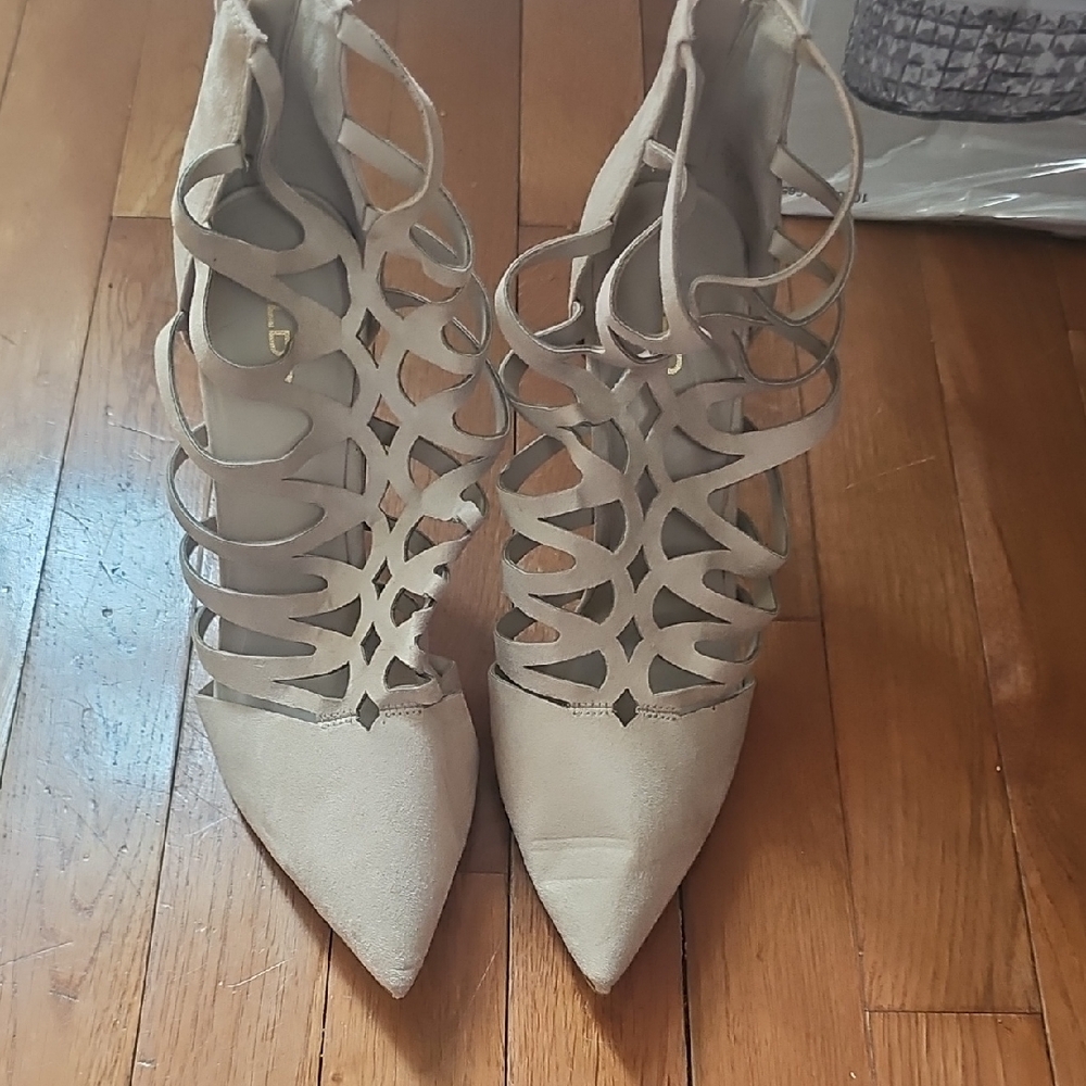 Elegant Beige Cutout Women's Heels